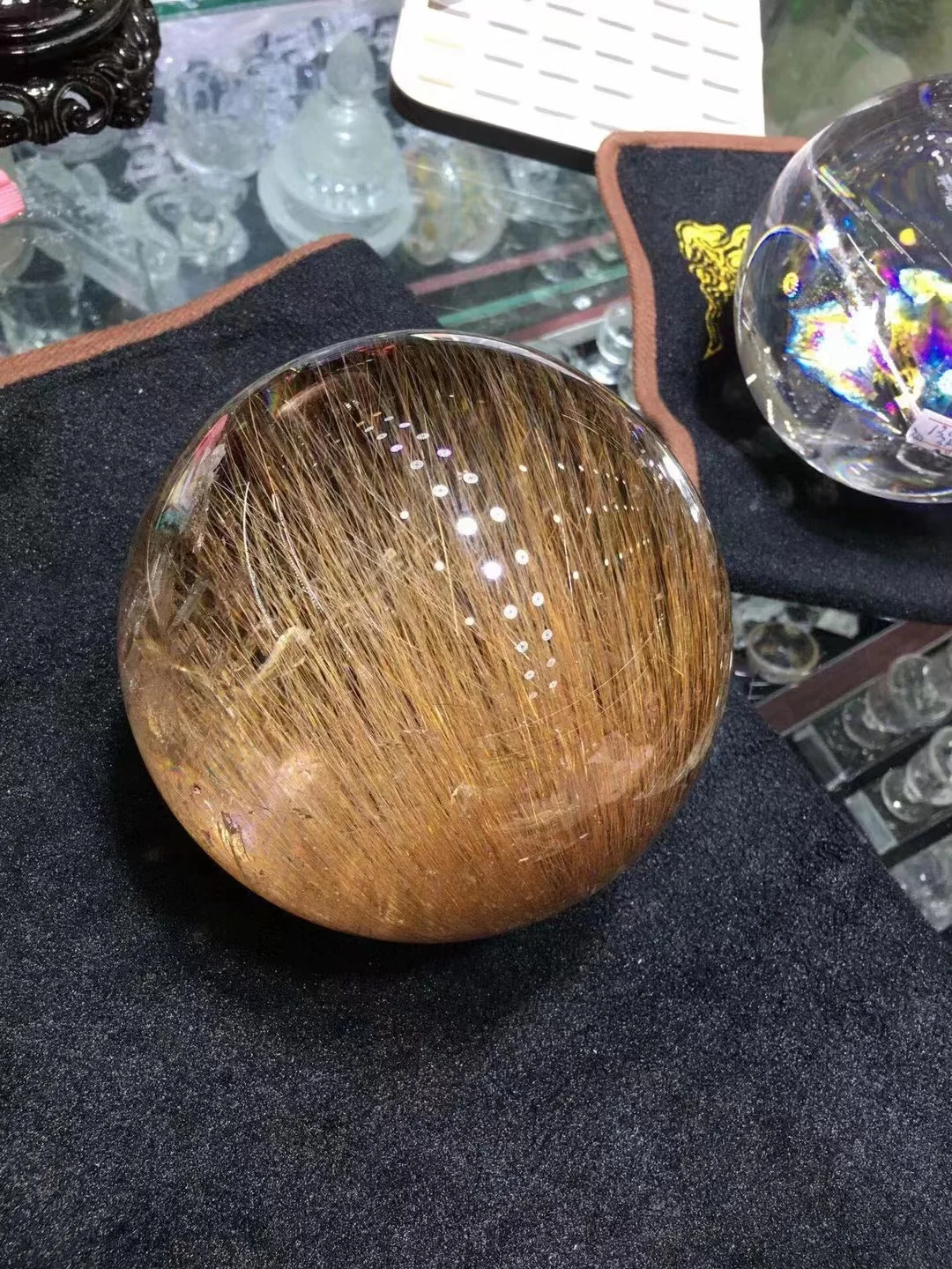 最高級天然水晶玉球体 銅金ルチル ゴールデンルチル玉球体 ホーム