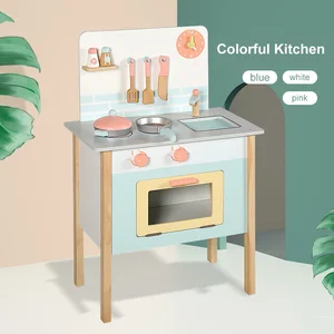 Pink Wooden Kitchen Toys  DIY Play House Cooking Set Children Multifunctional Kitchen Toys Set