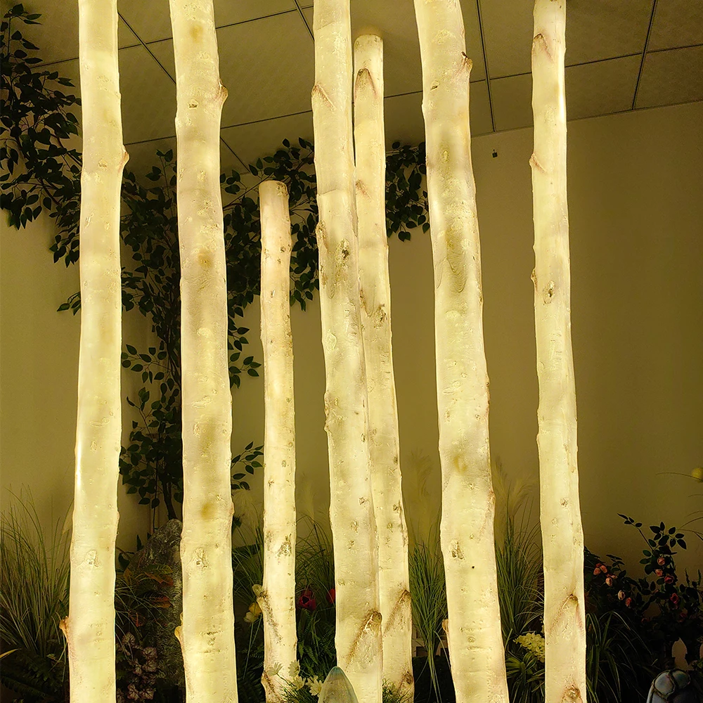 Glowing Birch Artificial Tree Trunks Light Fiberglass Simulation 2m Height Birch Tree Light for Shop Garden Landscape Pathway