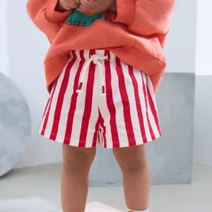 Wholesale Custom Logo Cute Baby Girl Fashion Clothes Summer Korean Style Oversize Vertical Red Stripe Shorts