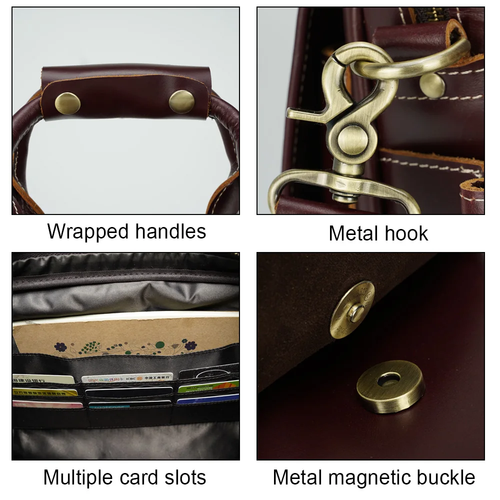 TIDING Custom Durable Top Grain Leather Briefcase Women Business Wine Red Genuine Leather Laptop Briefcase for Man