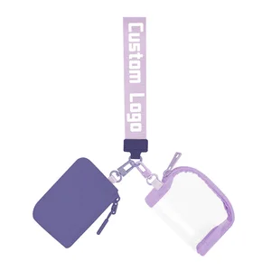 Custom Logo Nylon PVC Clear Wrist Strap Keychain Card Wallet Pocket Mini Zip Around Dual Pouch Sports Lulu Coin Purse Wrist Bag