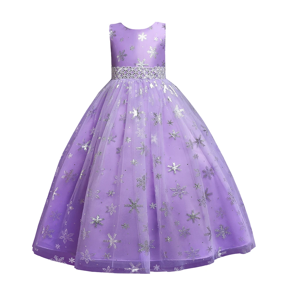 Korean Style Snowflake Pattern Princess Girls Birthday Dresses   Purple Girl Wedding Dress  Grace Birthday Dress  for 12 Years