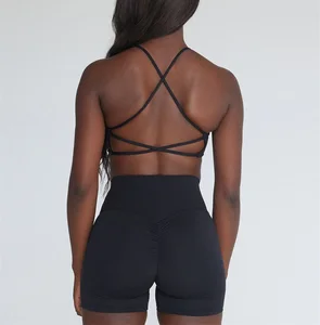 New Arrival Wear Gym Clothes Yoga Set Backless Cross Back Training Bra Women v Shape Srunch Butt Shorts Workout Sets