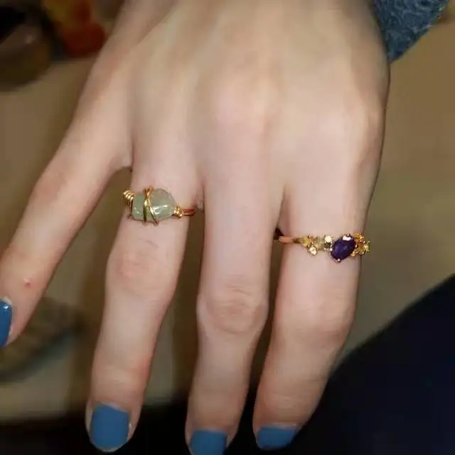 Zooying  Wire Wrapped Ring with Crystals  Gemstone Ring Hippie Rings