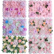 pink  rose background  3d 5d blue artificial silk flower wall backdrop white wedding decoration panel grass with fabric decor