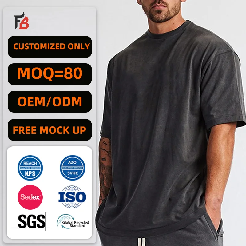 Wholesale Custom Gym Black Tee Plain Blank Acid Wash Boxy Cotton Graphic Oversized Tshirt t Shirt for Men