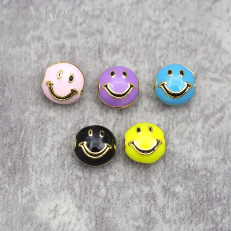 BE49053 Mixed Color Enamel Cute Smile Face DIY Spacer Beads for