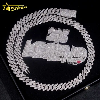 Hot Selling Style Hip Hop Jewelry Iced Out Cuban Chain Fit 3.5" Width Soild Silver Custom Moissanite Diamond Name Letter Pendant