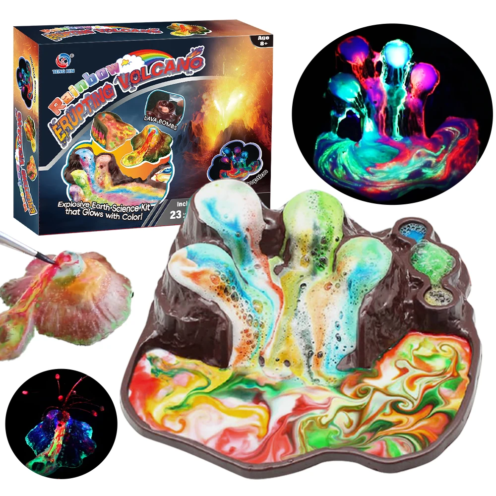 2025 Newest Volcano Making Kit Glow in the Dark Volcano Eruption Science Kit Colorful Chemical Experiment Toy for Kids