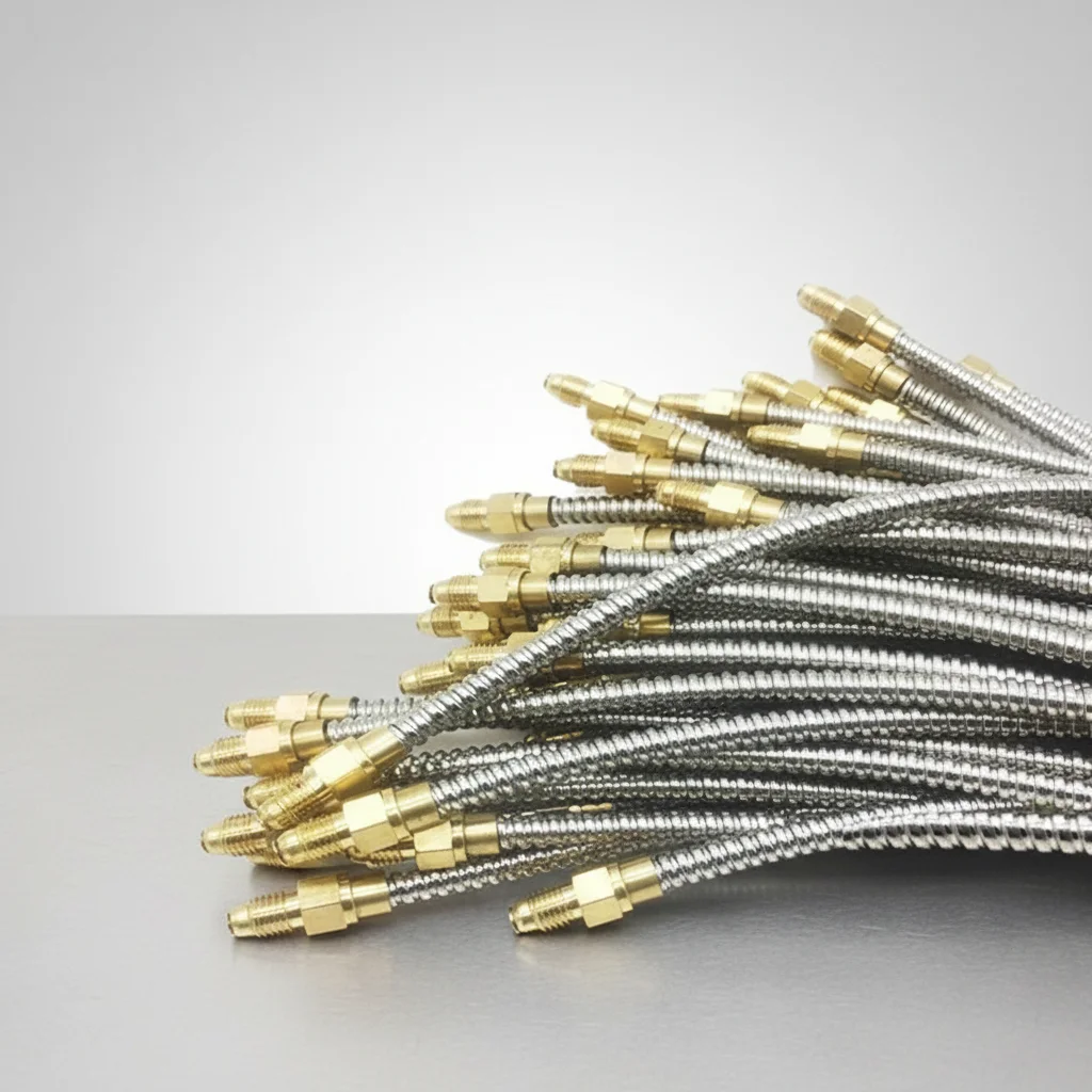 TEBAK High Temperature Flexible Stainless Steel Bellows Metal Hose with Brass Nipple Hydraulic Pipe Fitting