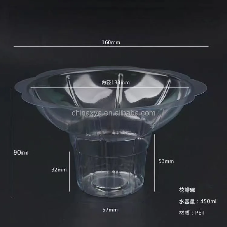 700ml 450ml disposable ice bowl, eating plastic ice cups, snow shaving, takeout salad, dessert bowl,PET flower bowl factory