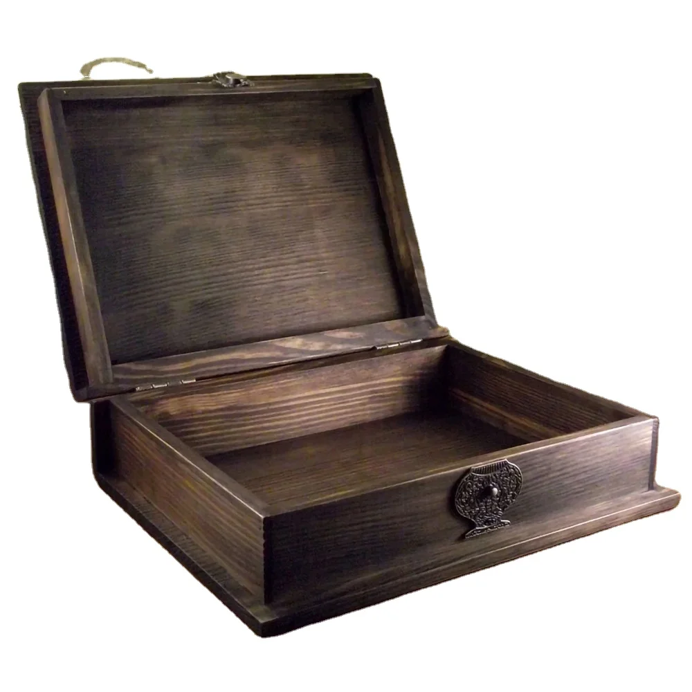 Old Style Distressed Decorative Book Boxes Holy Bible Container Lovers Customized Pine Wooden Book Shaped Gift Box