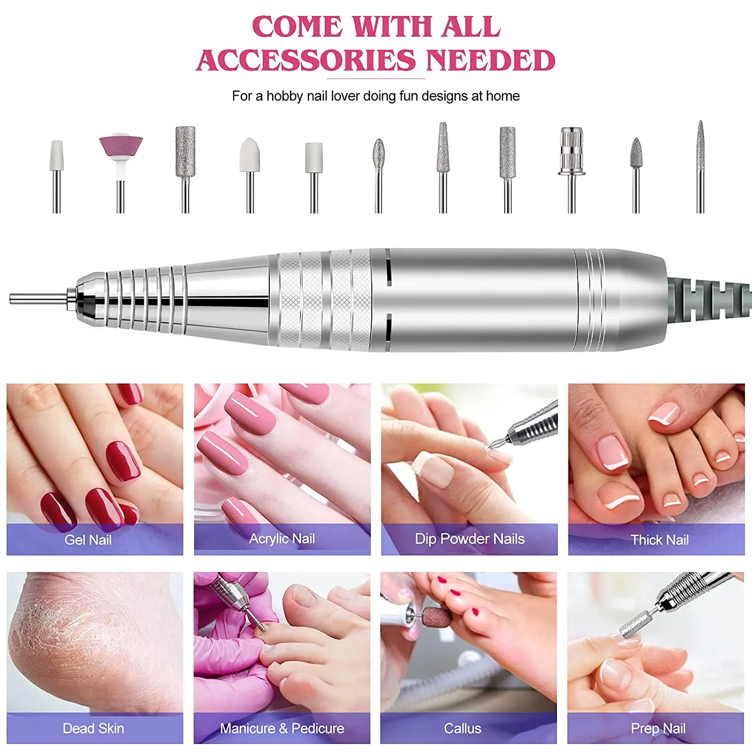 Máquina de taladro de uñas eléctrica CIICII Kit de taladro de uñas  profesional 66Pcs inalámbrico de 4 velocidades recargable para manicura de  uñas acrílicas comprar a buen precio — entrega gratuita, reseñas