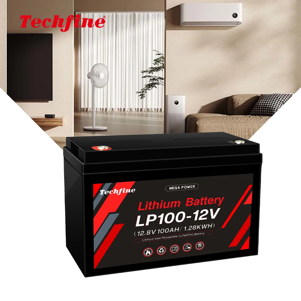 Techfine Lifepo4  Lithium Ion Battery 12V 50Ah 100Ah 200Ah Deep Cycle Battery for Ups Solar Street Lights Home Storage System