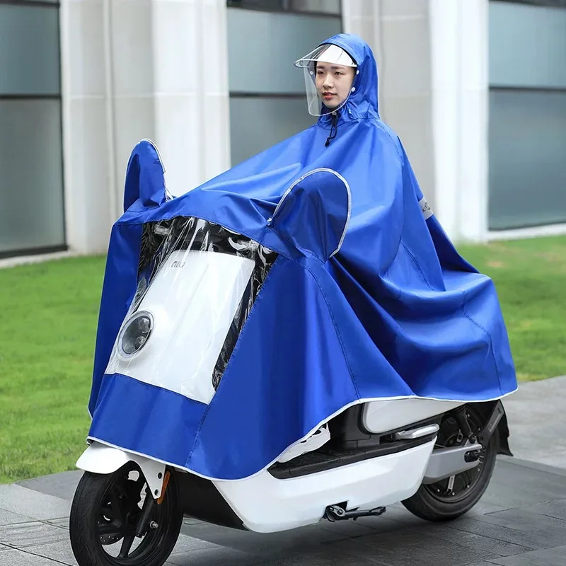 Big Size Adults Electric Bike Rain Poncho Motorcycle Waterproof Raincoat Scooter Big Hat Rainproof Riding Rain Gear