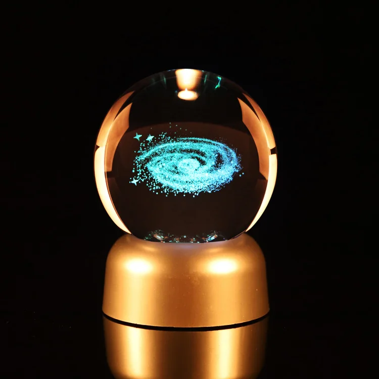 Various Home Decoration Customize Led Base 70 mm Glass Ball 3D Milky Way Galaxy Laser Engraving K9 Glass Ball