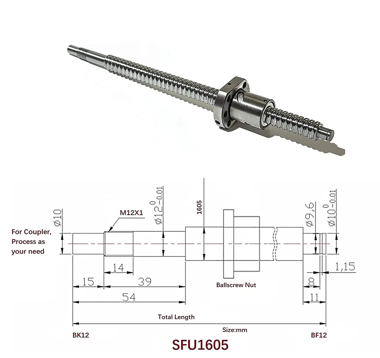 Wholesale 350mm Ball Screw Sfu1605 Diameter 16mm 5mm Pitch With Metal