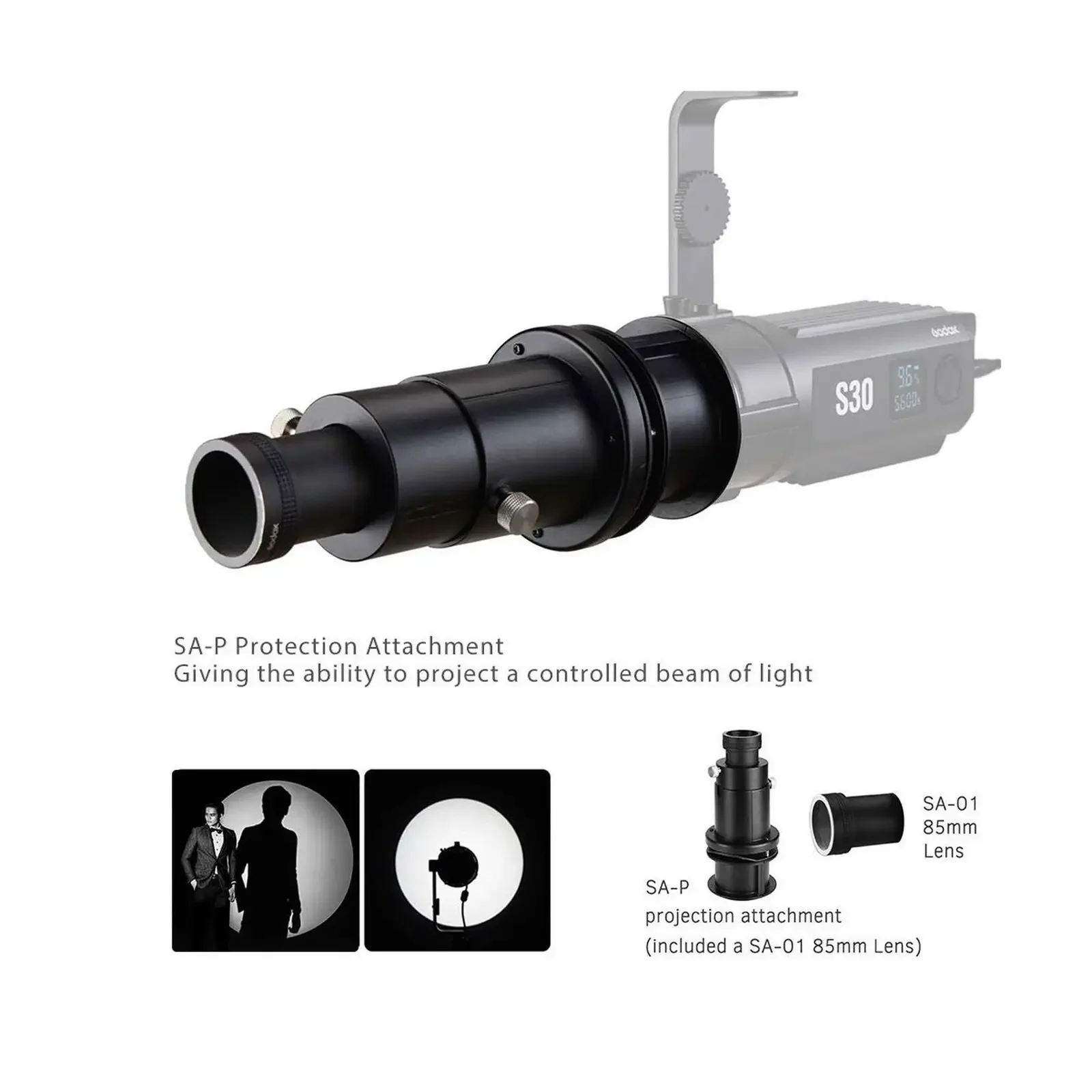 thumbnail image 2 of Godox SA-P Projection Attachment With 85mm Lens For S30 LED Video Light - Creative Lighting Effects 2 of 5