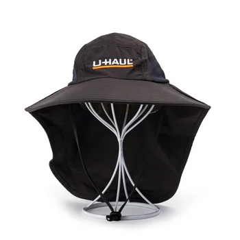 Custom Breathable Sunscreen Polyester Fishing Hat with Neck Protection Nylon Mesh Windproof Cord Wide Brim Bucket Hat