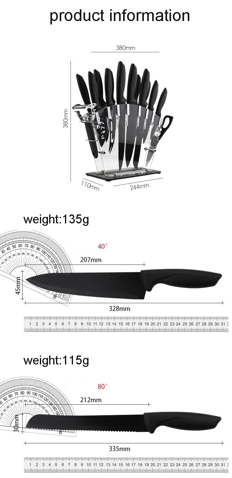 Home Hero 17 Pieces Kitchen Knives Set with Acrylic Stand, Scissors, Peeler and Knife Sharpener, Black