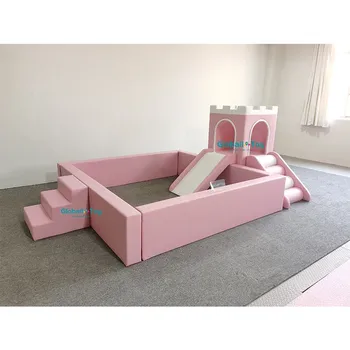 Pink Castle Soft Play Set with Slide & Ball Pit Toddler Indoor Playground Rental Equipment for Commercial Use