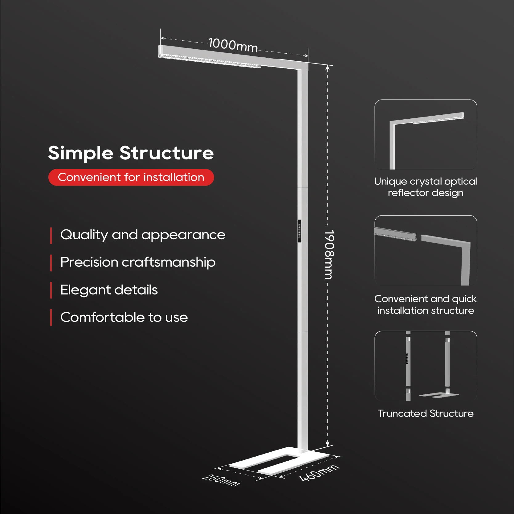 Modern Anti-Glare Reading Floor Lamp German Eye Comfort LED TUV Certification EU Compliant Flicker-Free for Office Living Room