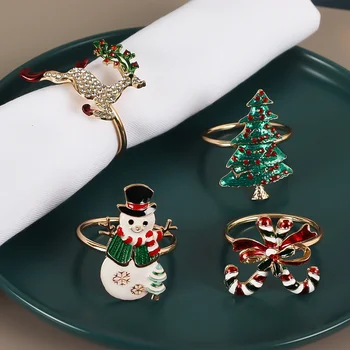 A209 Creative combination oil drip Christmas snowman cane napkin ring, hotel banquet rhinestone deer Christmas tree napkin ring