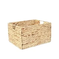 XH Rectangular Hand Woven Foldable Folding Nature Water Hyacinth Storage Basket with Handles