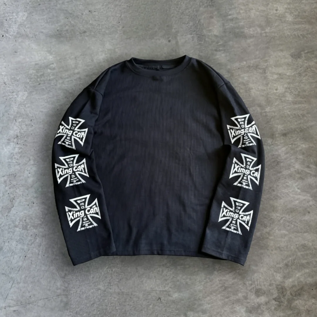 Streetwear-tshirts med lang ærme og høj vægt, high-end tilpassede herretshirts med dobbelt lag og grafik trykt med silkeskærm og digitalt tryk