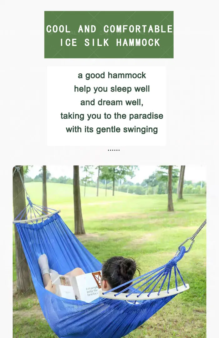Portable Double Camping Hammock With Balance Beams Enlarged Lightweight Mesh Fabric Hammock For Outdoor Picnic Hiking Trip