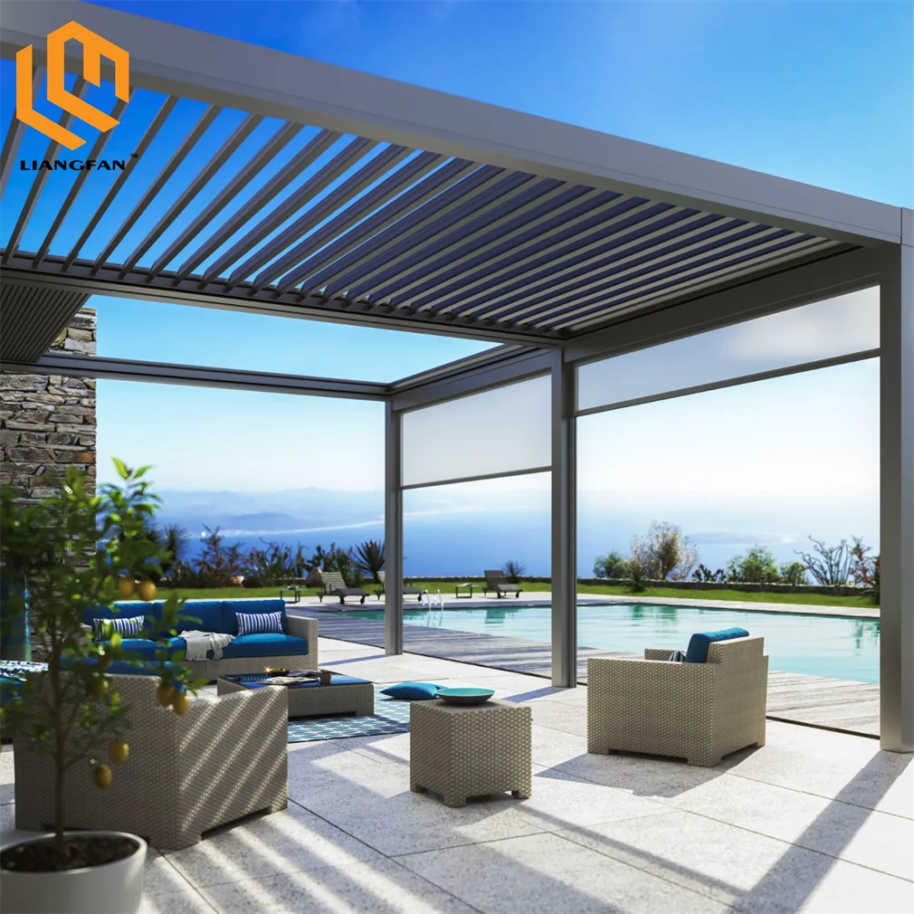 Solar Panel Energy-saving Retractable Roof Bioclimatic Pergola Windproof Solar Gazebo