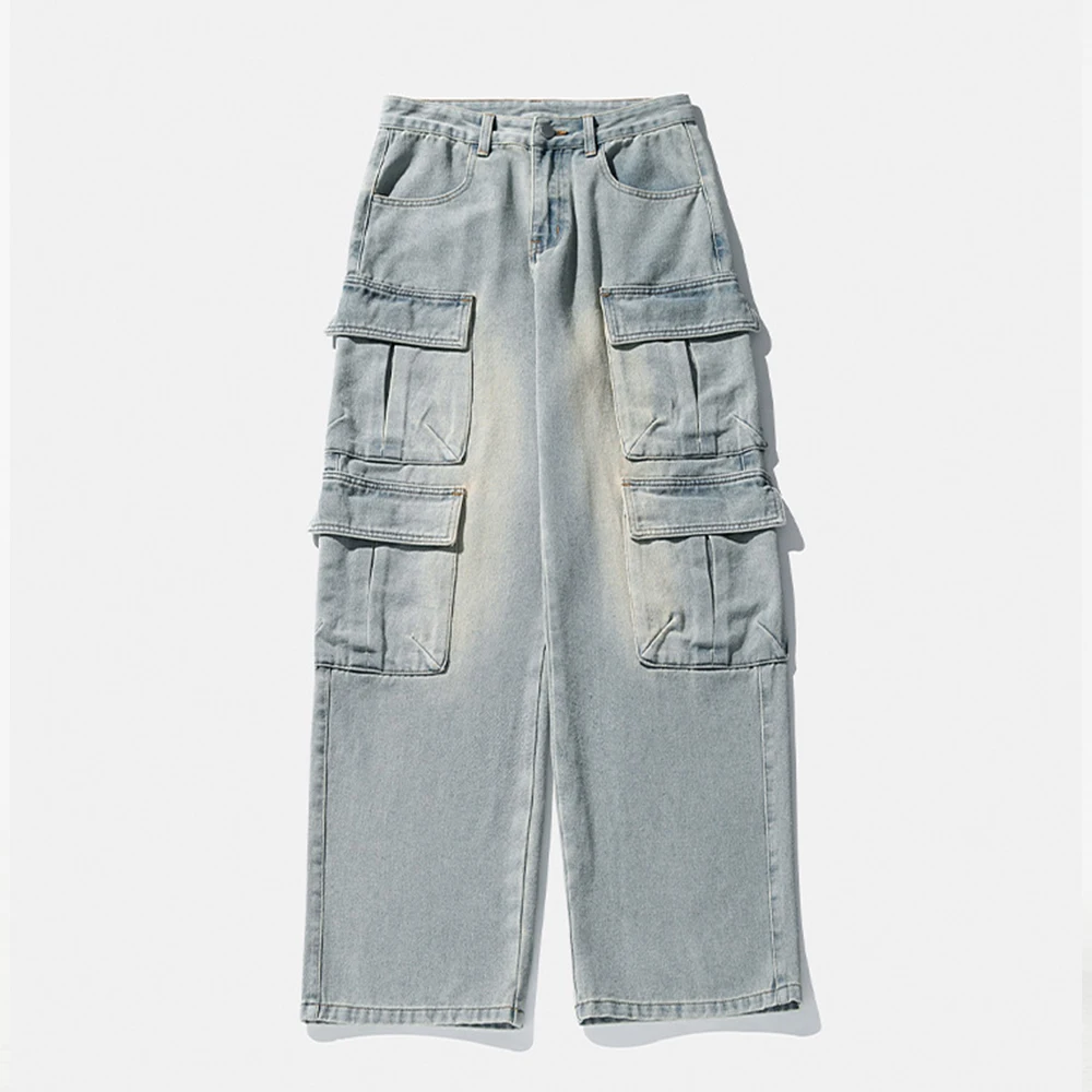 Men's Casual Loose Wide Leg Japanese Denim Jeans - Autumn Wash Oem