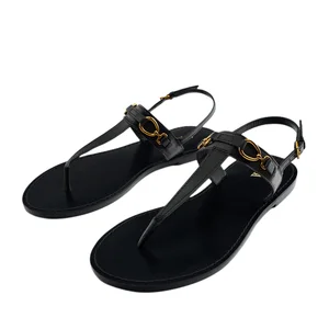 Custom Metal Buckle Designer Shoes Leather Belt Sandals for Women and Ladies Flat slippers Luxury Sandy Beach Femmes Fashion