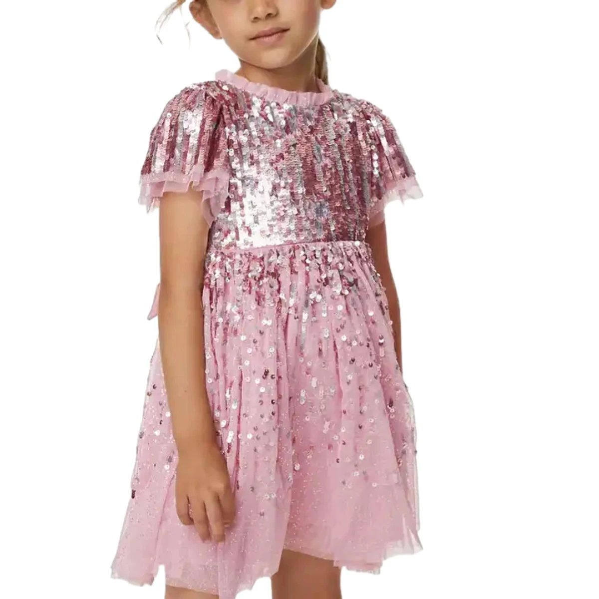 Customizable Gradient Color Sequin Dress for Girls O-Neck Elegant Design Solid Pattern Custom Style ODM Supply