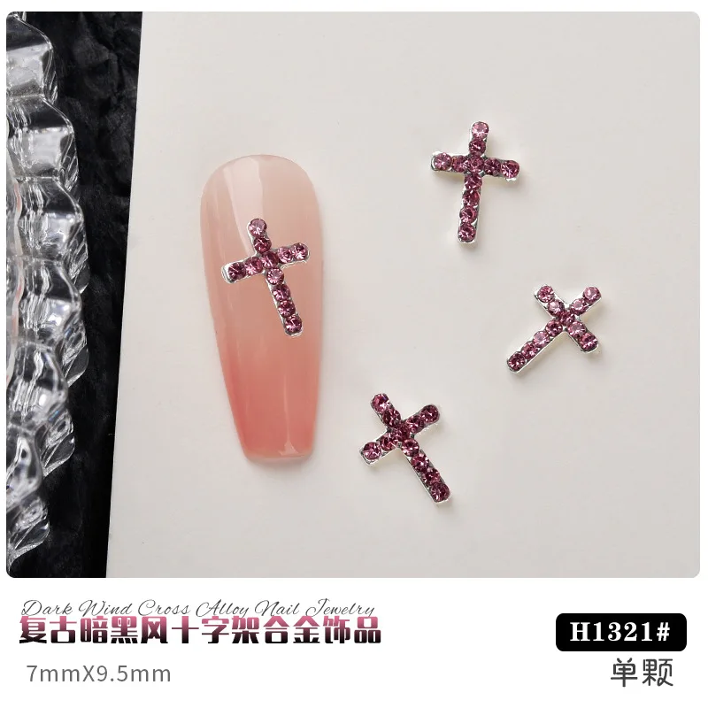 Full Glitter Cross Nail Charms Rhinestones Dark Wind Punk