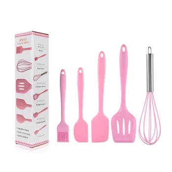High Heat Resistant Wholesale Silicone Spatula Set Of 5 Large and Small Spatulas Whisk Basting Brush