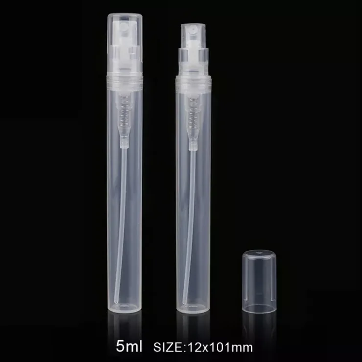 Free Sample 2ml 3ml 4ml 5ml Empty Travel Use Pen Shape Plastic Spray Bottle clear Black pp Empty Perfume Plastic Spray Bottle