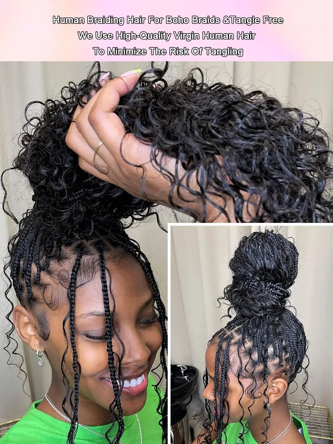 Extension per capelli umani intrecciati ricci e ondulati all'ingrosso, confezione da 50 g, all'ingrosso, da donna, 24 pollici_voghion.com