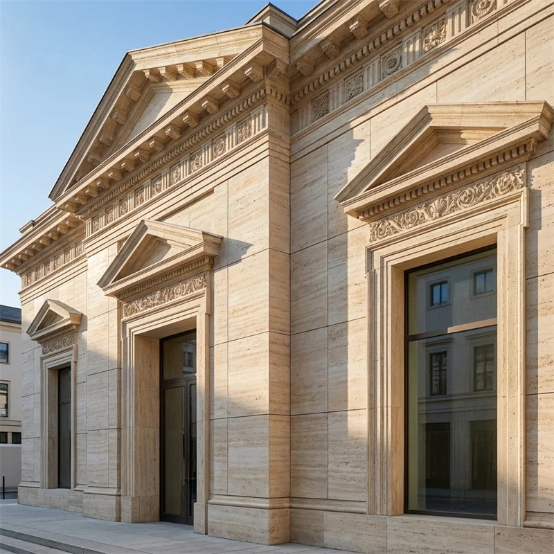 product paia cream beige travertine exterior wall cladding natural vein cut stone panels for ventilated facade  dry hanging installation616-2