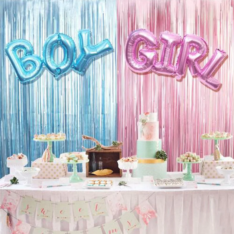 Baby Shower Baby Gender Reveal Balloons Foil Curtains Decoration Supplies