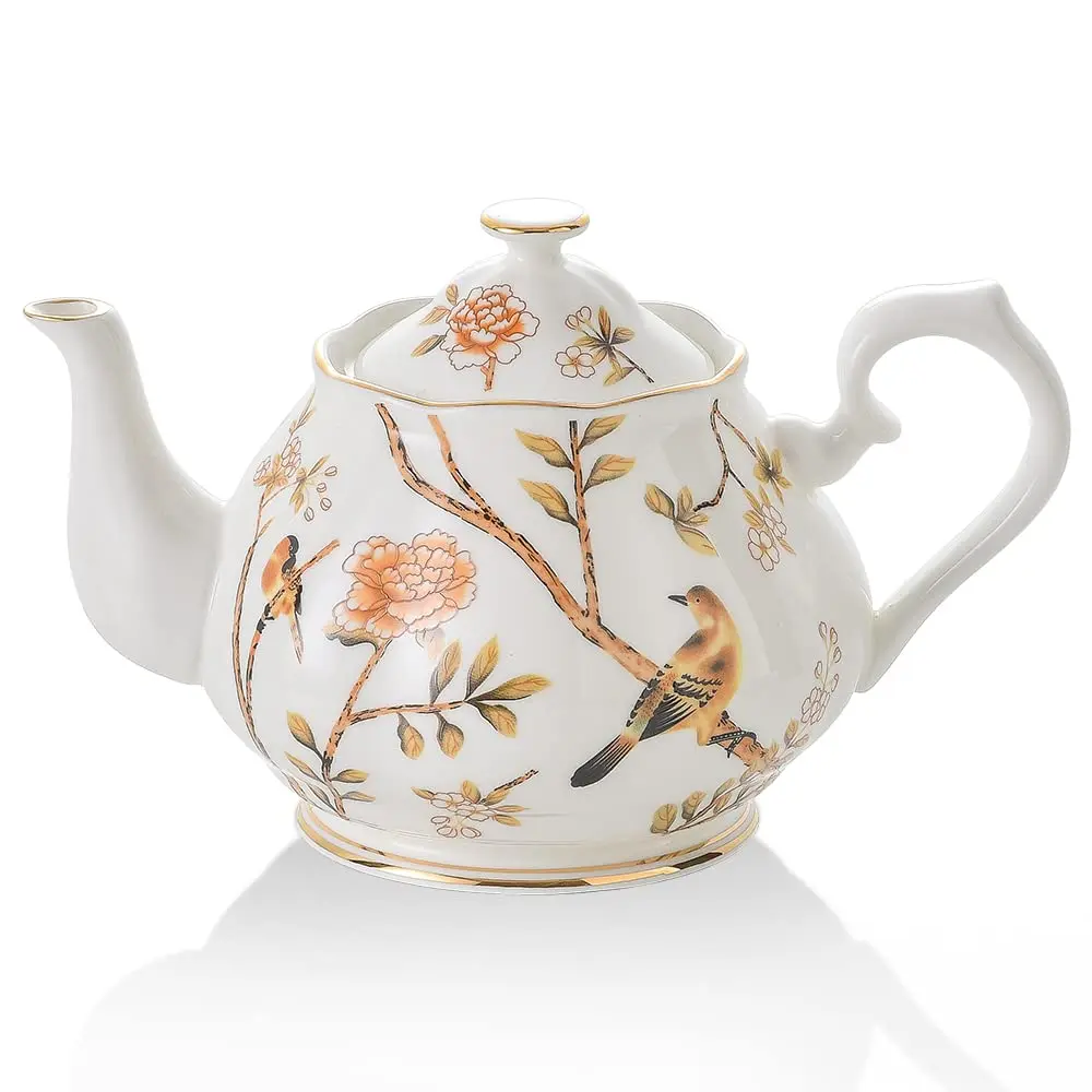Porcelain Teapot With Lid Vintage Ceramic Tea Pot With Filter for Tea Coffee Water Teaparty Home,34oz