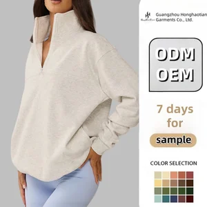 ODM Custom Embroidered Soft Fleece Oversized Gym Jumper 1/4 Zip Sweatshirt Athletic-Fit Golf Quarter Zip Pullover for Women