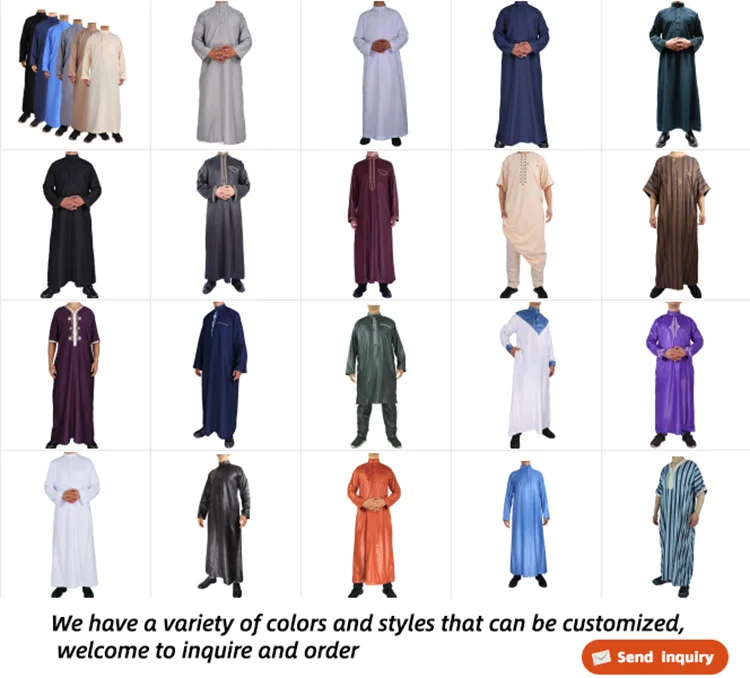 2024 Men Saudi Style Breathable Thobe Solid Color Highest Quality in Dubai Wholesale Market Inspired by Islam