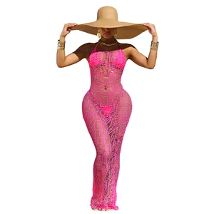 Wholesale Long Cut Out Yarn Crochet Summer Dress Women's Dresses