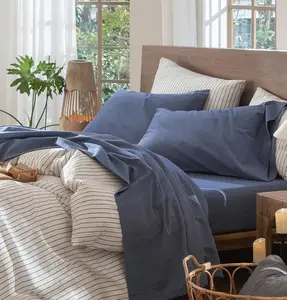 Eco Friendly 100% French Linen  Stone Washed Linen Bed Sheet Set Factory Price Wholesale Soft  Duvet (Comforter) Cover Set