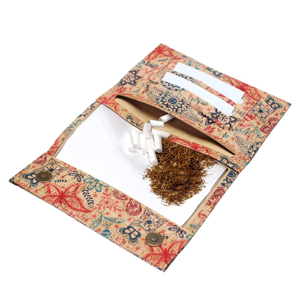 Boshiho Custom Vegan Eco Friendly Tobacco Pouch Cigarette Pouch Cork  Tobacco Packing with Flower Pattern Tobacco Packing Bag