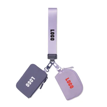 Custom LOGO Wristlet Bag Nylon Waterproof Keychain Card Wallet Pocket Mini Dual Pouch Zip Around Sport Coin Purse Wrist Bag