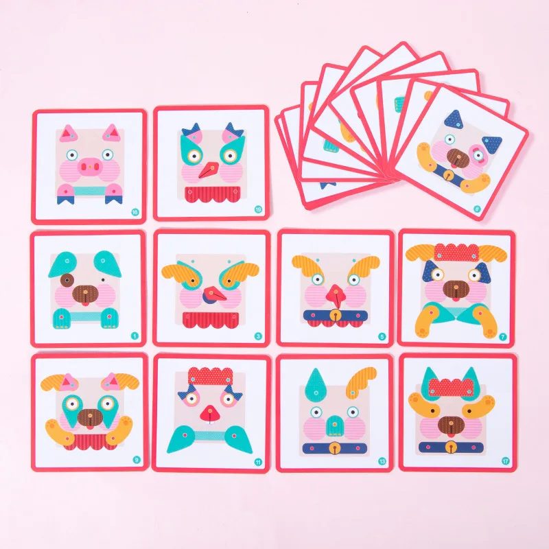 HOYE CRAFT Educational Toy Matching Expression Puzzle Assemble Blocks Toy Wooden Face Puzzle