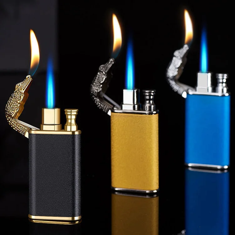 Exquisite Gift Boxwindproof Croc Dragon Cigar Torch Tiger Lighter Jet Aansteker Double Flame